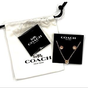 Coach Open Circle Necklace and Tea Rose Stud Earrings NWT